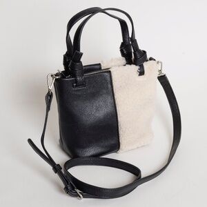 Chinese Laundry Audrey Mini Tote Colorblock Cream Shearling Fur/Black Leather